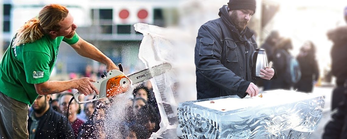 Two men ice sculpting