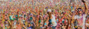 A crowd partying after the Color Run.