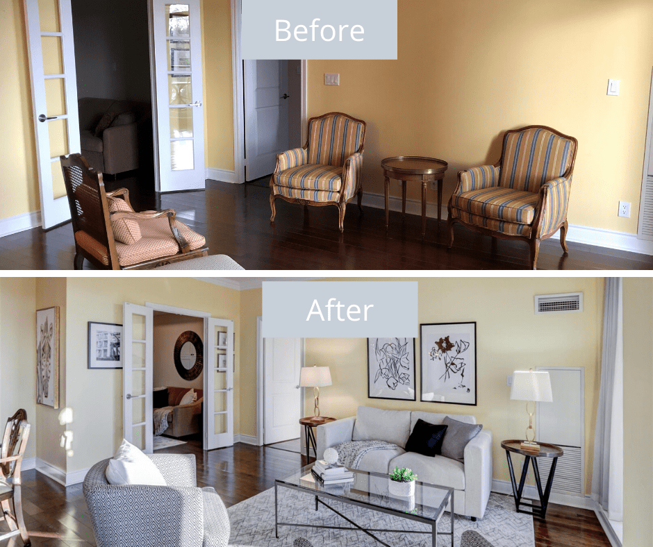 home staging - before and after living room pictures