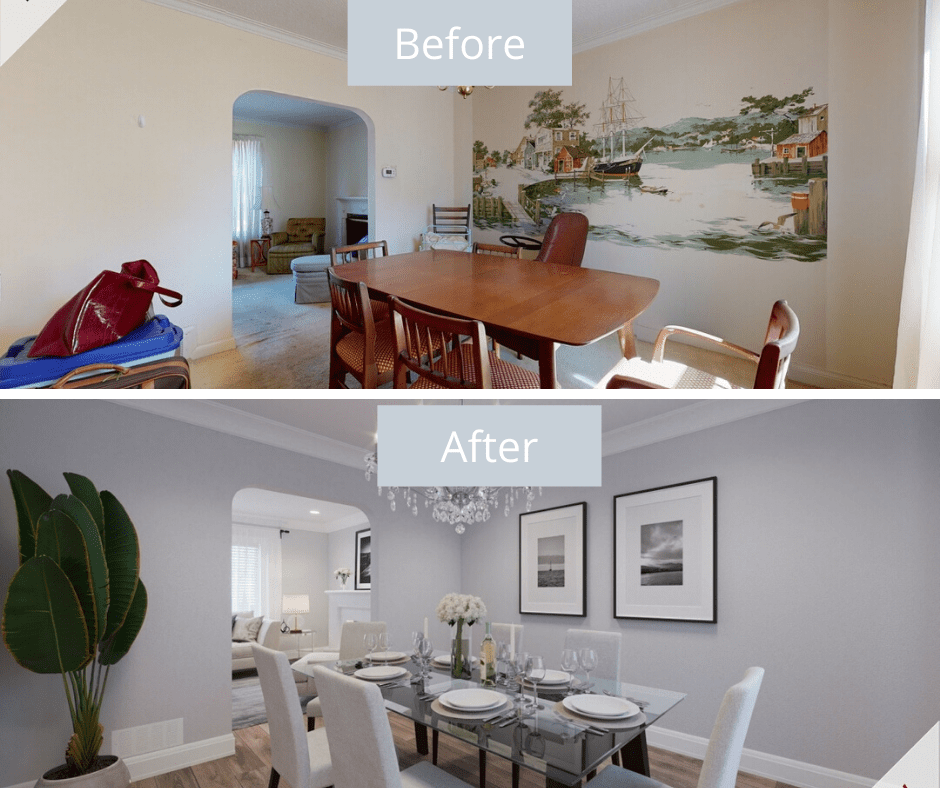Virtual home staging - dining room before and after