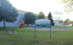 Don Russell Memorial Park playground and sign
