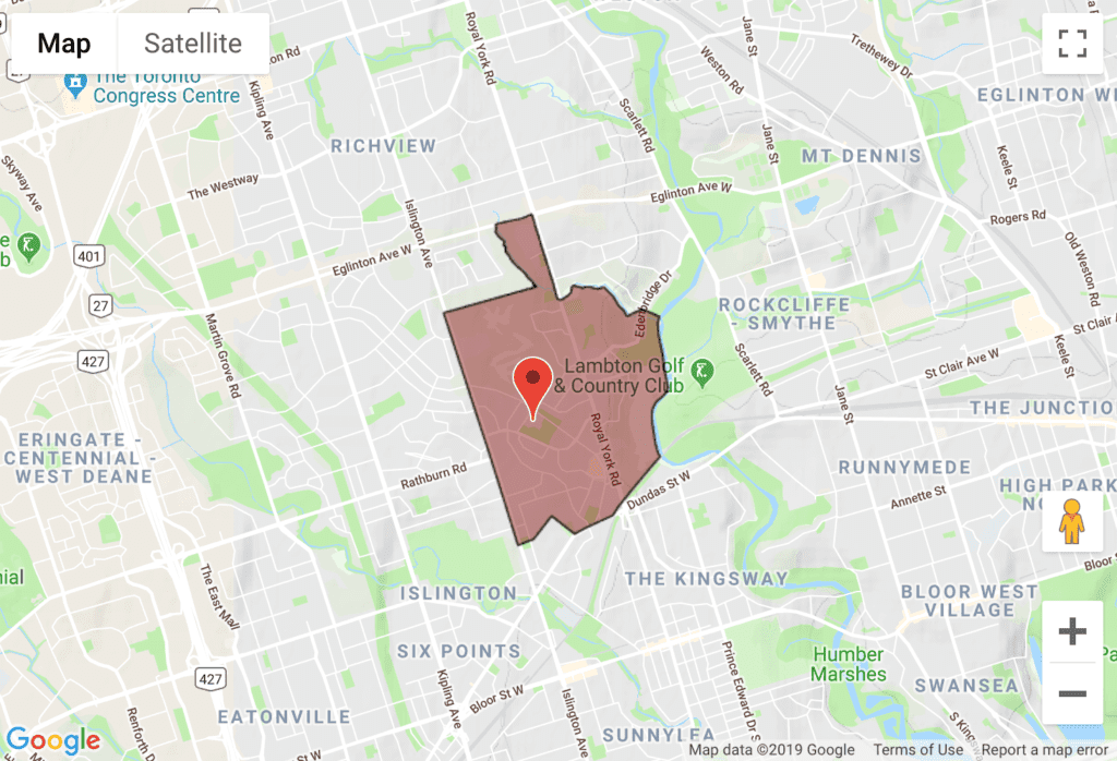 Humber Valley Village boundary map.