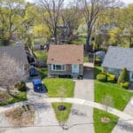 drone photo of solid brick 1.5 storey home at 10 woodbury place in Alderwood