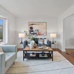 Renovated Living Room with refinished hardwood floors at 10 Woodbury Place