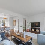 Warm and inviting living room overlooking dining room at 10 woodbury place in etobicoke