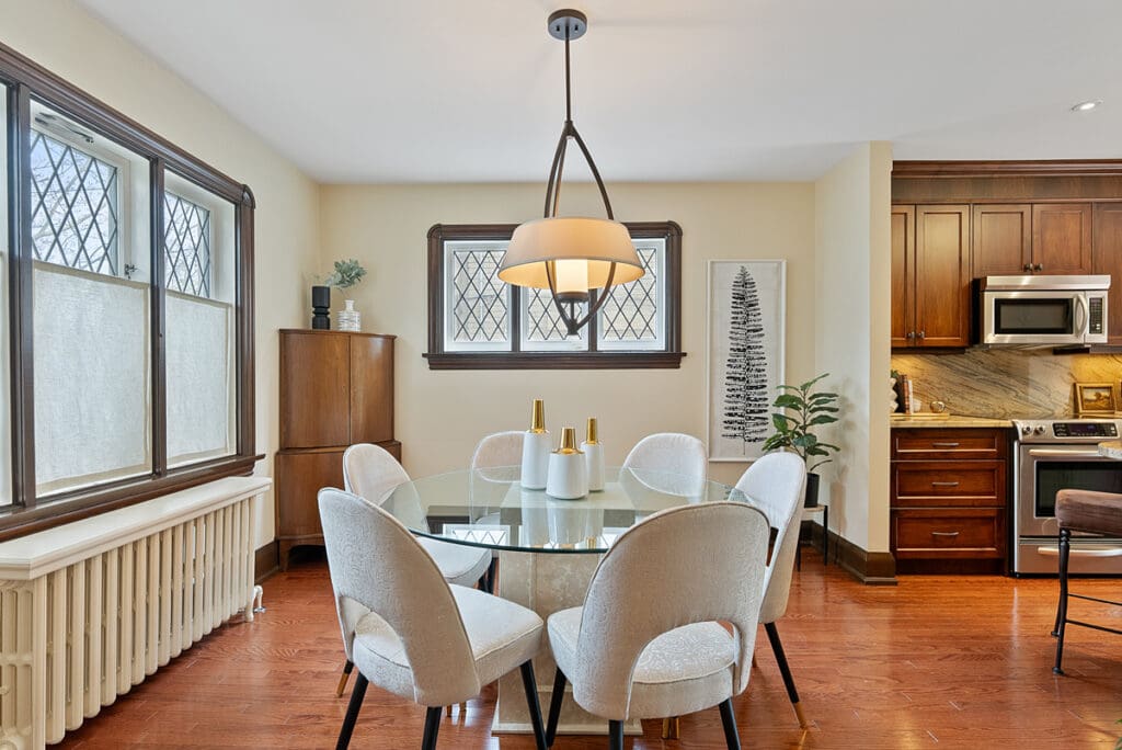 Dining Room with hardwood floors and leaded glass windows at 1370 Islington Avenue