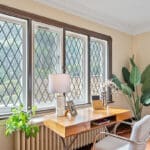 Main level office with leaded glass windows overlooking the backyard at 1370 Islington Avenue