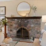 Close up of beautiful Kingsway style fireplace at 1370 Islington Avenue
