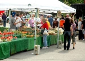 People shopping at the market.