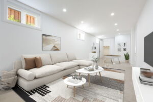 Lower level rec room with in floor radiant heating at 28 Martin Grove Road