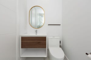 Contemporary lower-level bathroom at 28 Martin Grove Road, part of the home's extensive 2024 renovation